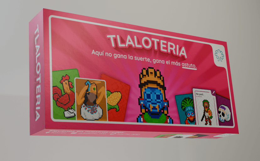 Caja y cartas del juego de mesa Tlaloteria